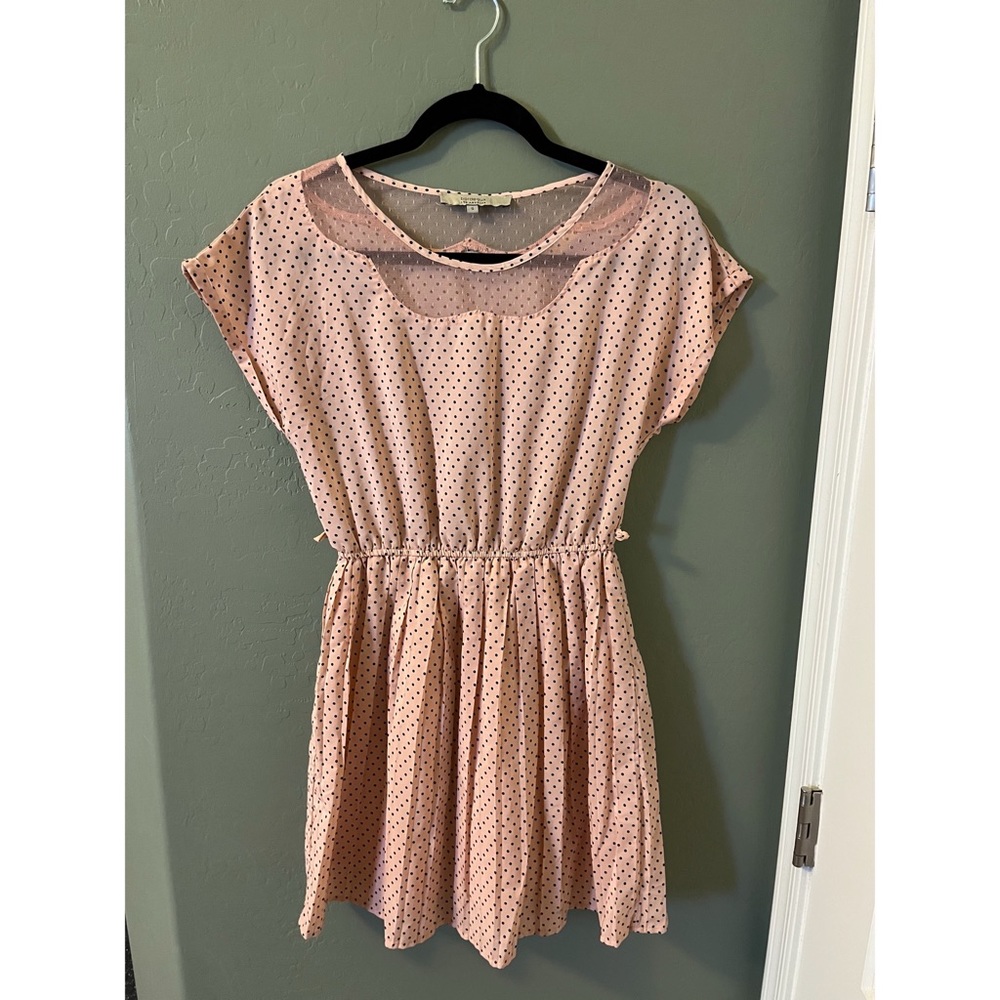 🌟 Bordeaux Los Angeles Pink Polkadot Fit & Flare Dress Size Small